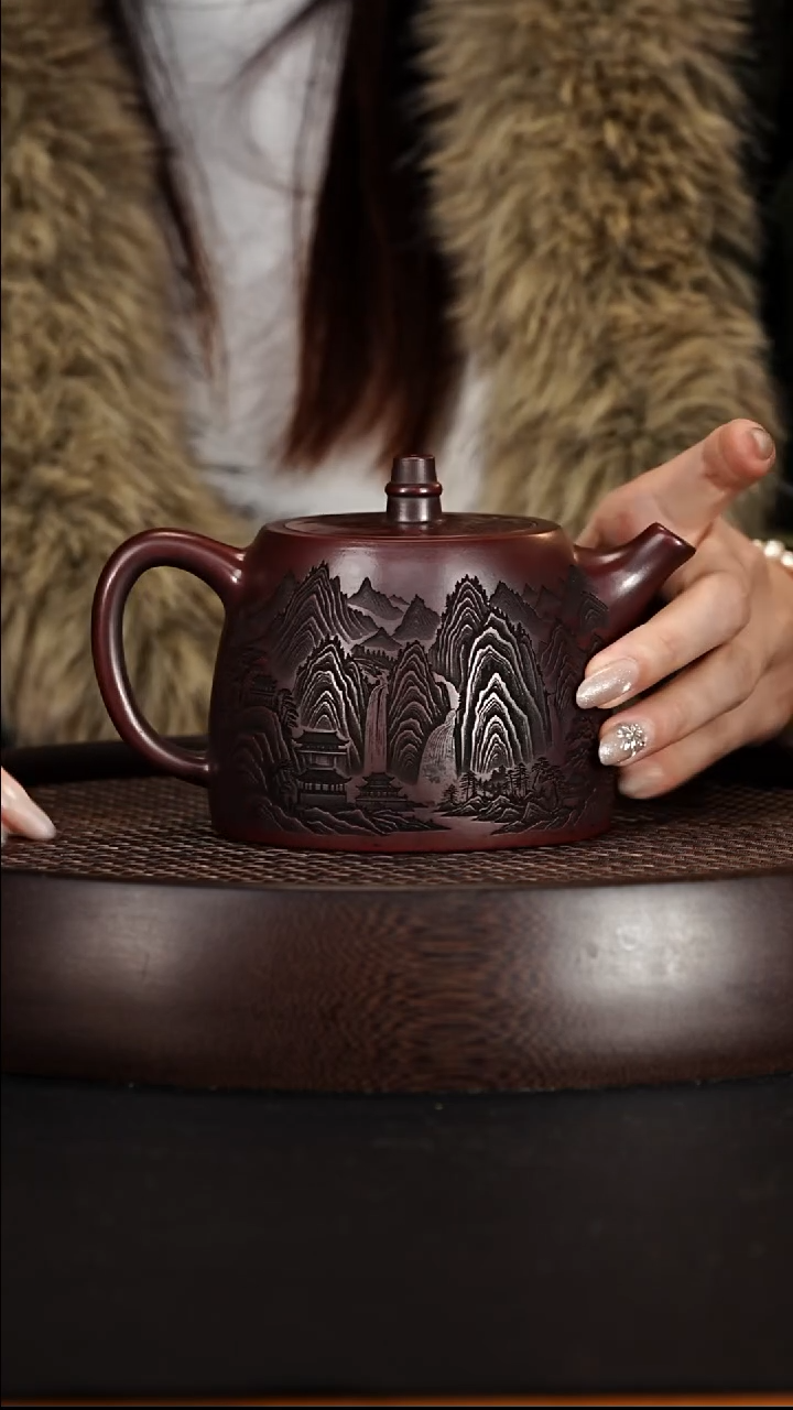 茶壶紫砂宜兴紫砂壶龙山古乌泥柴烧汉铎350cc