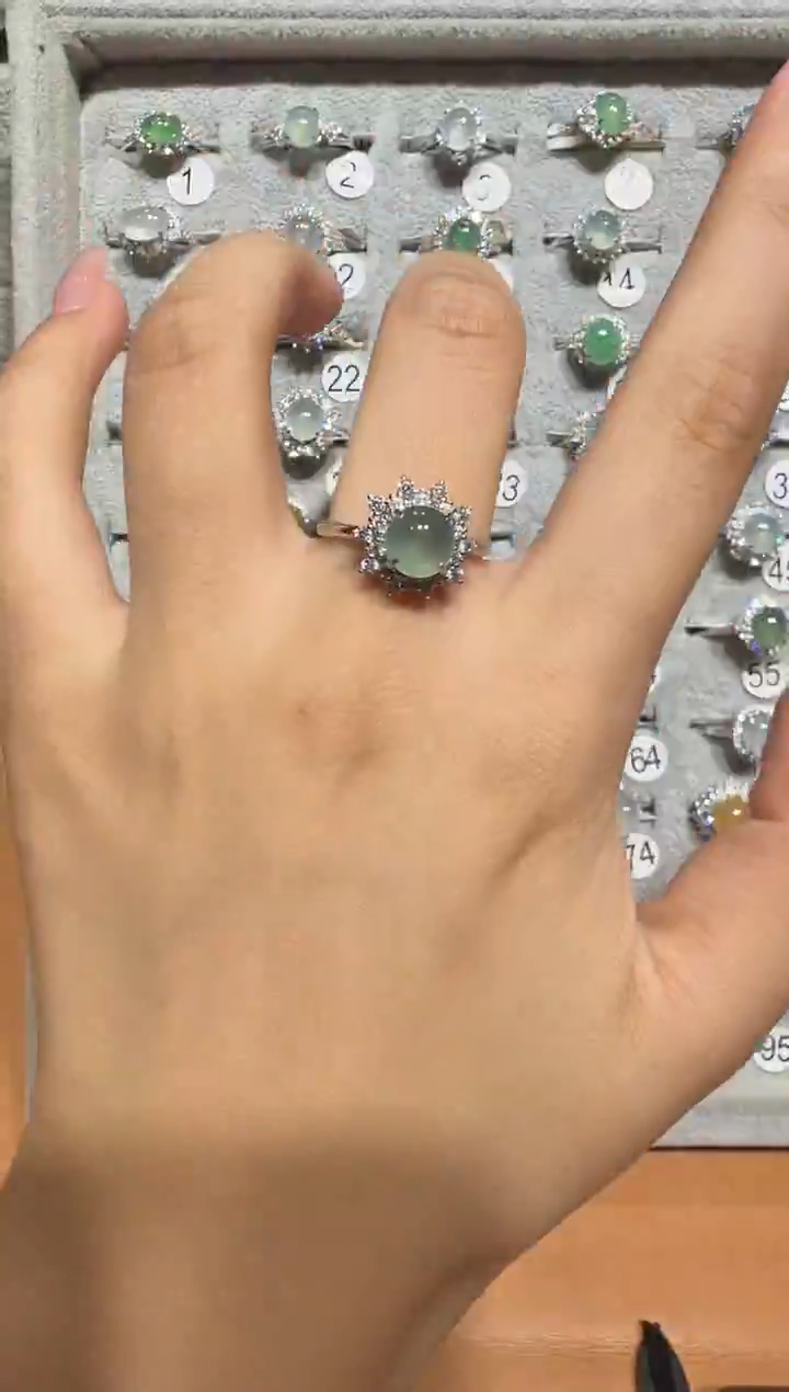 银S925镶嵌戒指翡翠925银镶翡翠戒指镶嵌42
