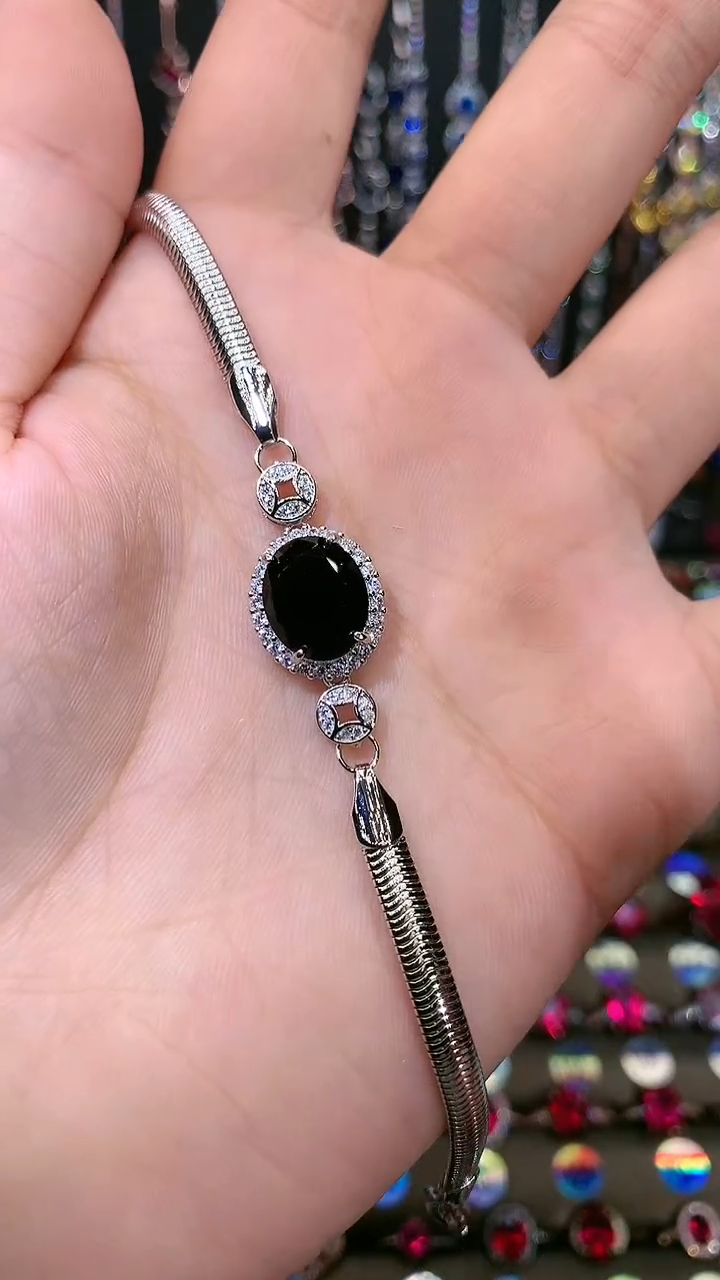 【闪购商品】蓝宝石手链银S925镶嵌山蓝