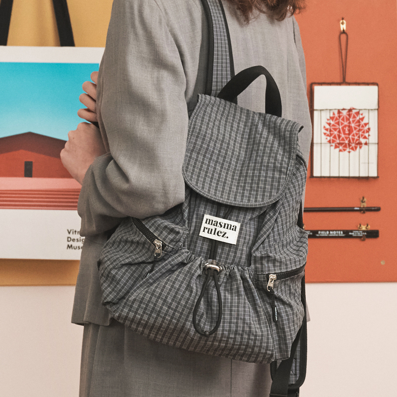 masmarulez官方正品迷你灰色格子背包上学上班旅游通勤女生双肩包
