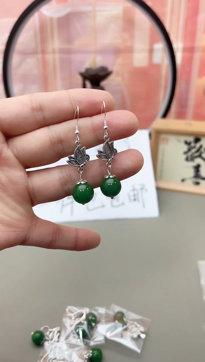 银S925镶嵌耳坠玛瑙/玉髓j2504