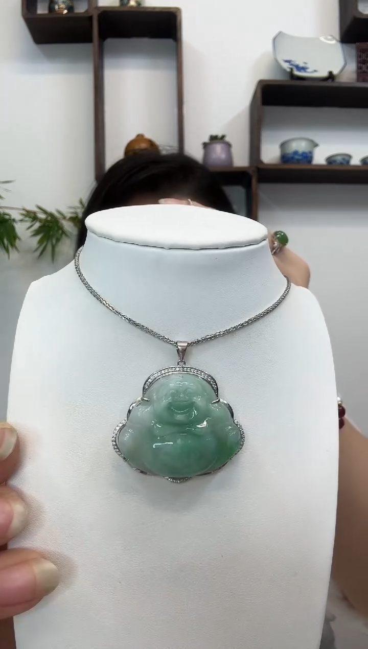 吊坠(赠链)银S925镶嵌翡翠佛公