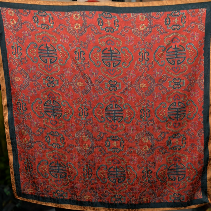 万寿无疆丝巾吸扣龟裂纹70小方巾