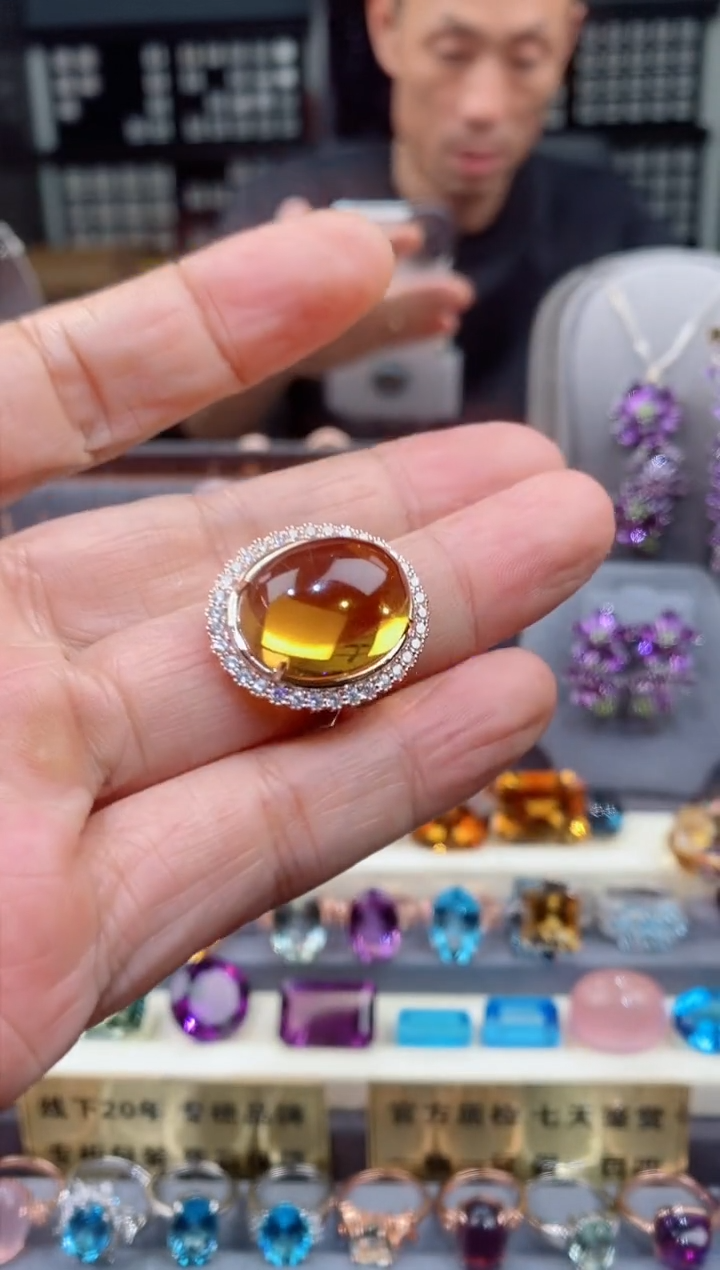 【闪购商品】黄晶戒子银S925镶嵌黄晶戒子