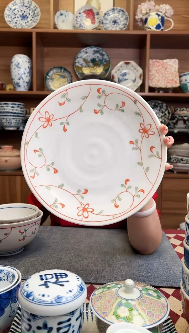 瓷片花赤绘 23cm大盘