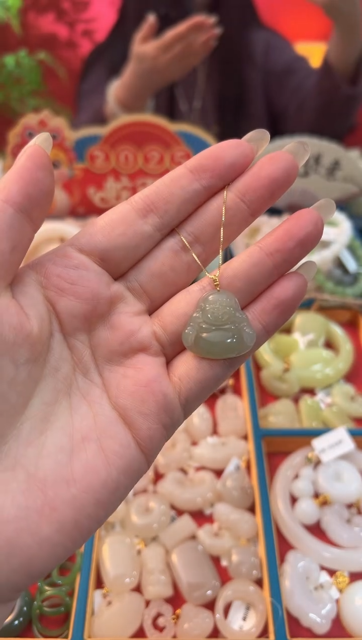 【闪购商品】和田玉吊坠18K金镶嵌晴水佛公18k金