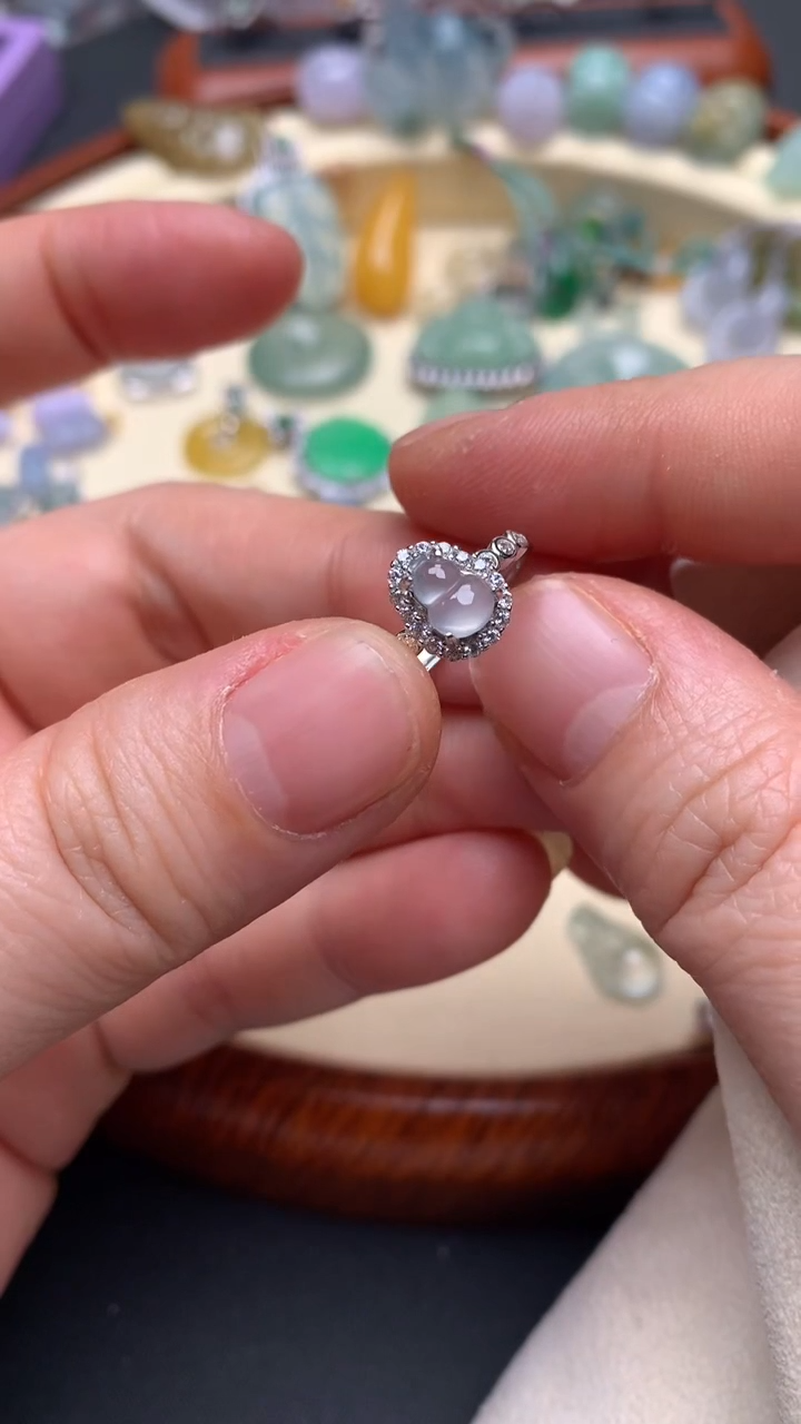 【闪购商品】翡翠戒指银S925镶嵌翡翠镶嵌葫芦戒指