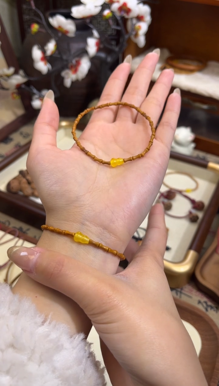 手串桃核【桃缘行】竹节「黄色葫芦」桃木桃核辟、挡、驱、护 备注手围