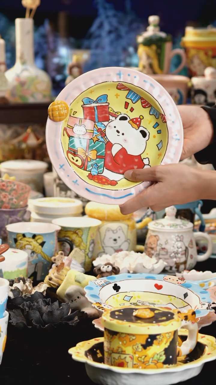 摆件陶景德镇釉下彩手绘设计师款陶瓷