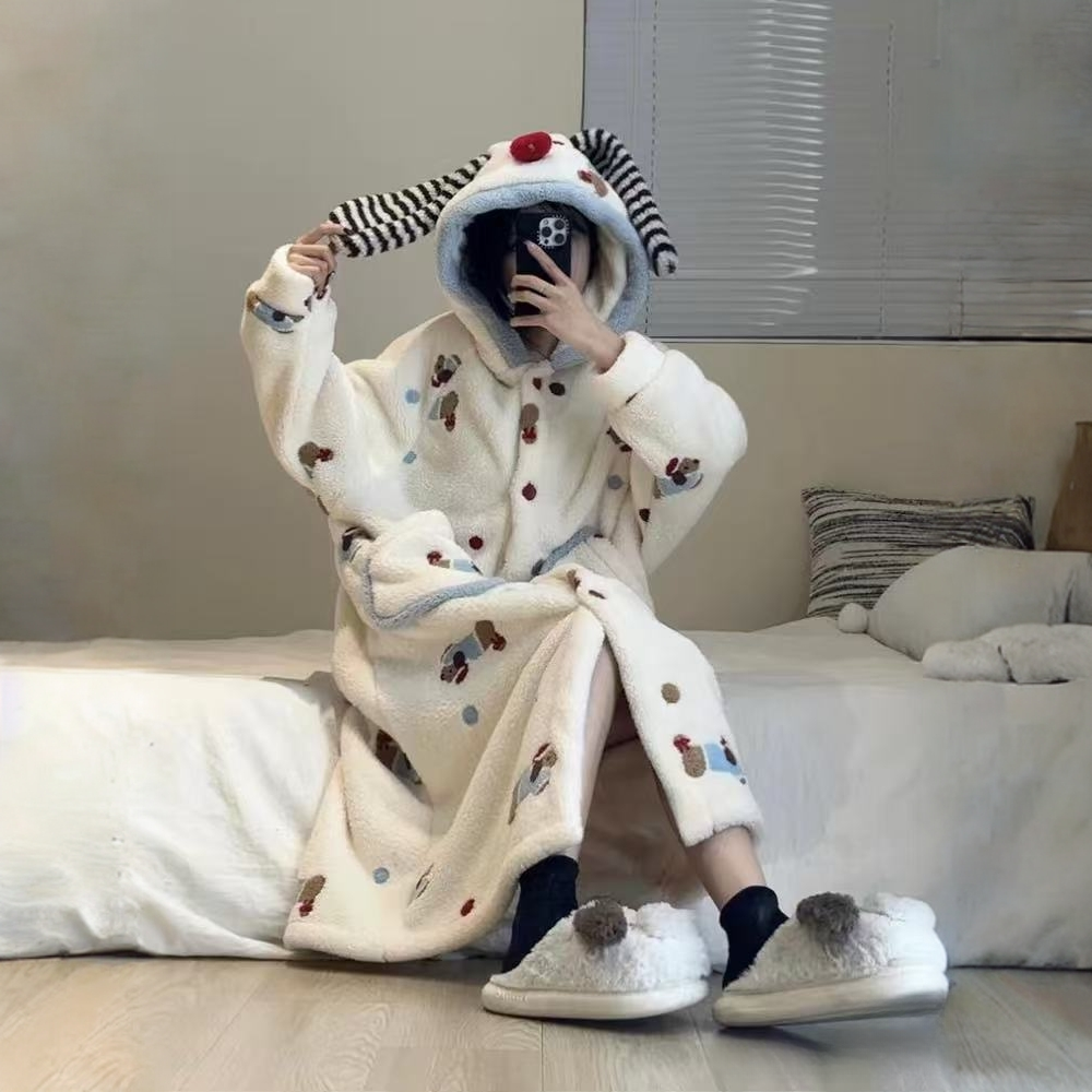 可爱少女腊肠狗珊瑚绒睡衣女冬季新款加绒加厚家居服大码冬季睡衣
