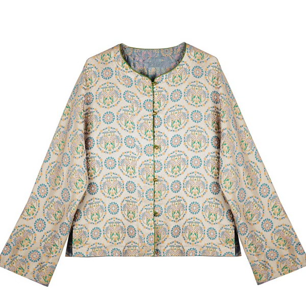 LN 春夏新款银灰色比翼双飞宋锦中国风上衣 短外套24143