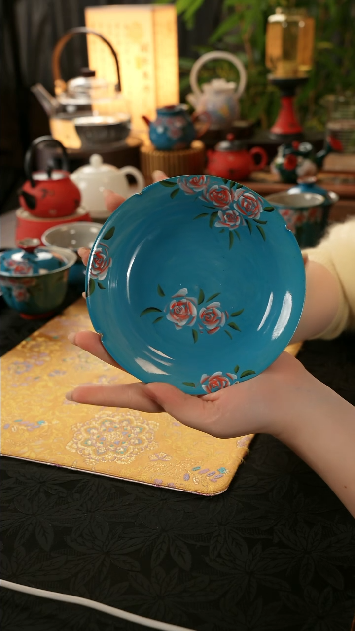 陶瓷茶具亮面玫瑰壶承