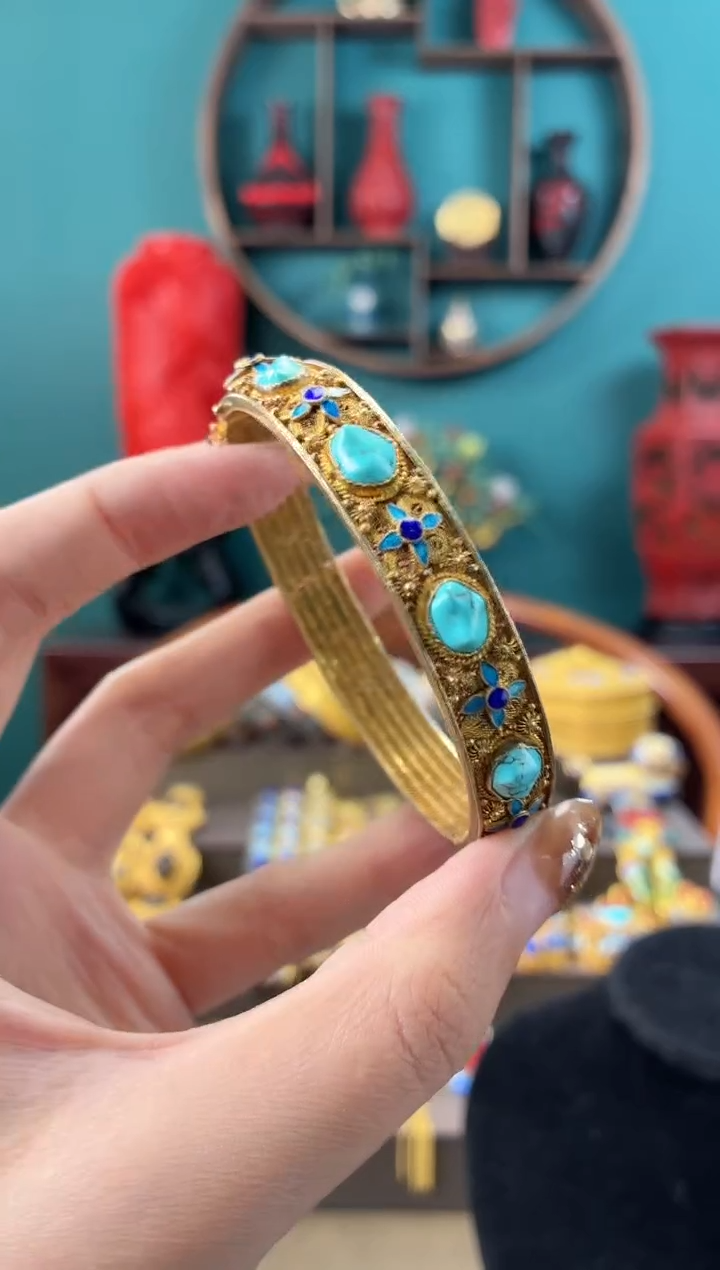 风****淡花丝非遗镶嵌镯子