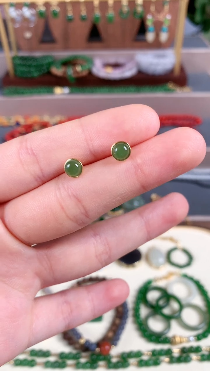 银S925镶嵌和田玉耳饰2