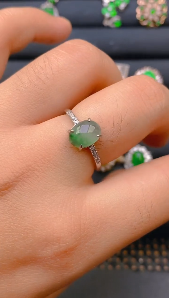 【闪购商品】翡翠戒指银S925镶嵌天然A货翡翠1