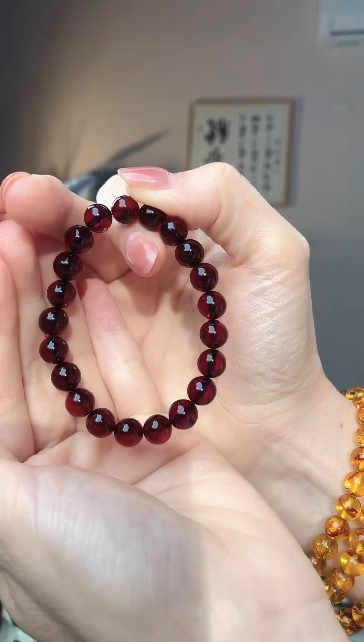 裸石琥珀未镶嵌7+ 血珀圆珠手串