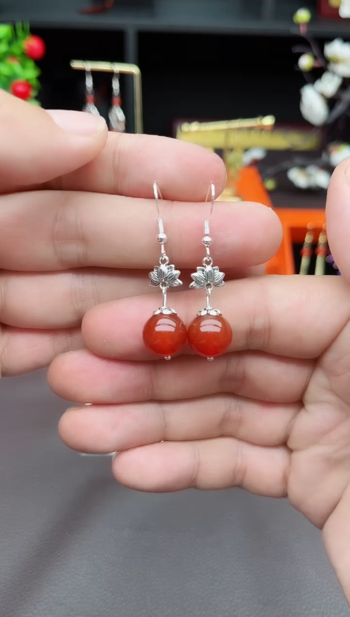 玛瑙/玉髓耳饰银S925镶嵌718000