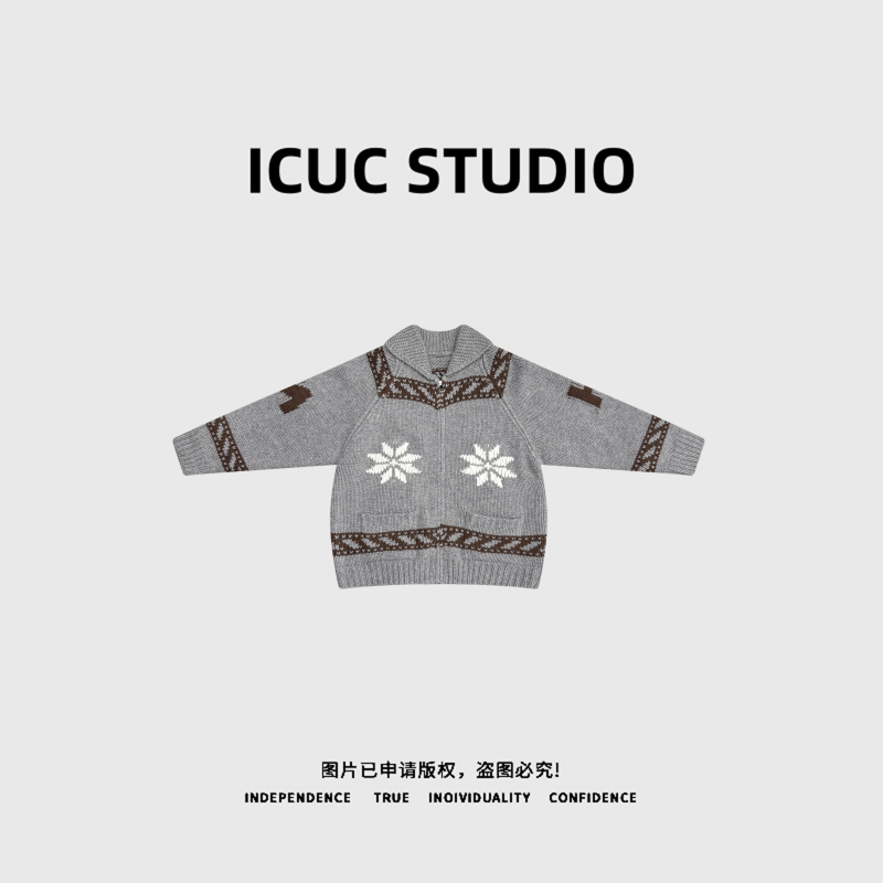 ICUC STUDIO- "圣诞费尔岛"100羊毛厚款费尔岛针织开衫冬256186