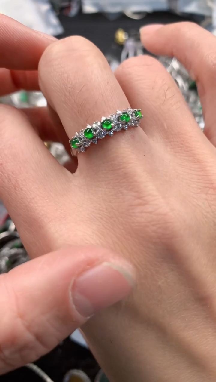 银S925镶嵌戒指翡翠333      4