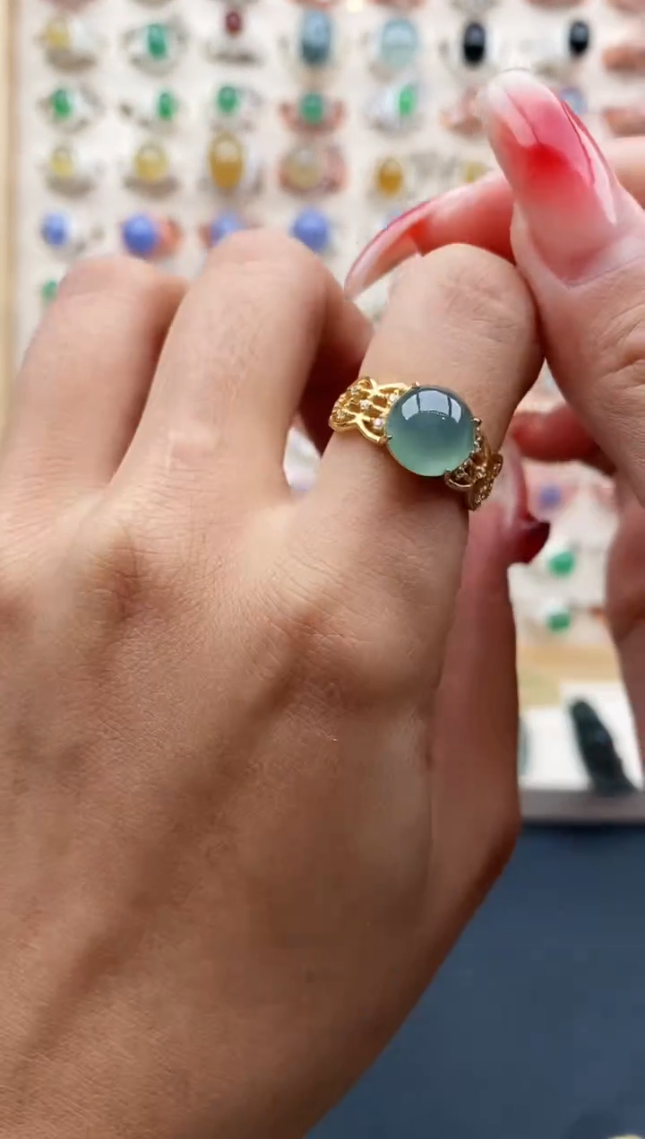 【闪购商品】翡翠戒指银S925镶嵌缅甸天然A货翡翠222 9+9