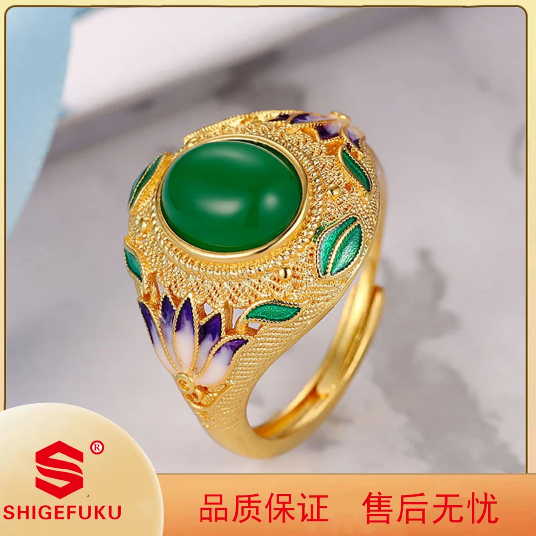  SHIGEFUKU/开口蓝莲花戒指复古国潮珐琅指环