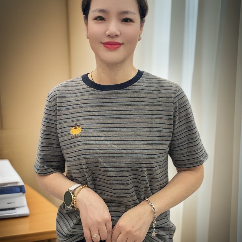 常规款嘻哈风刺绣短袖宽松型T恤半袖印花条纹圆领