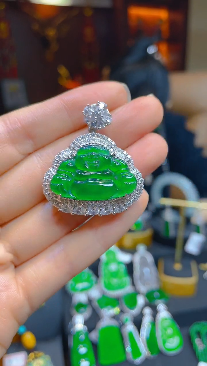 【闪购商品】翡翠颈饰银S925镶嵌121562天然A货翡翠佛公