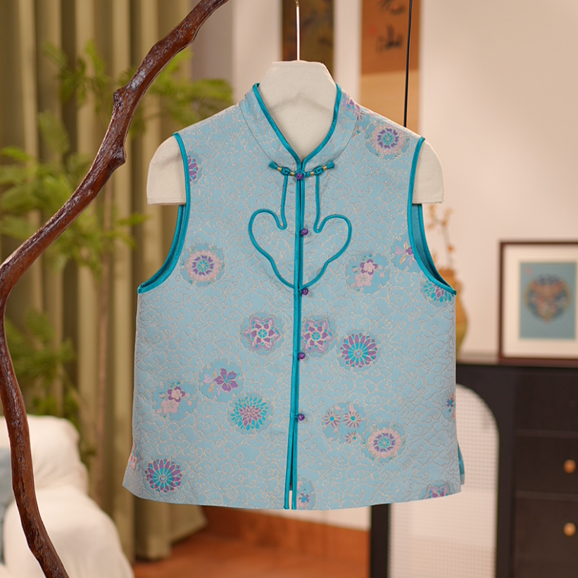 【贺贺专属】日常时尚中国风少女修身桑蚕丝宋锦马甲