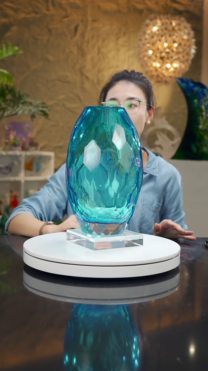手工艺品琉璃宝石蓝切面花瓶