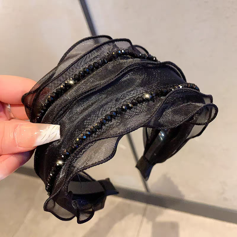 法式高级感网纱水晶宽边发箍2025新款高颅顶显发量时尚百搭头饰女