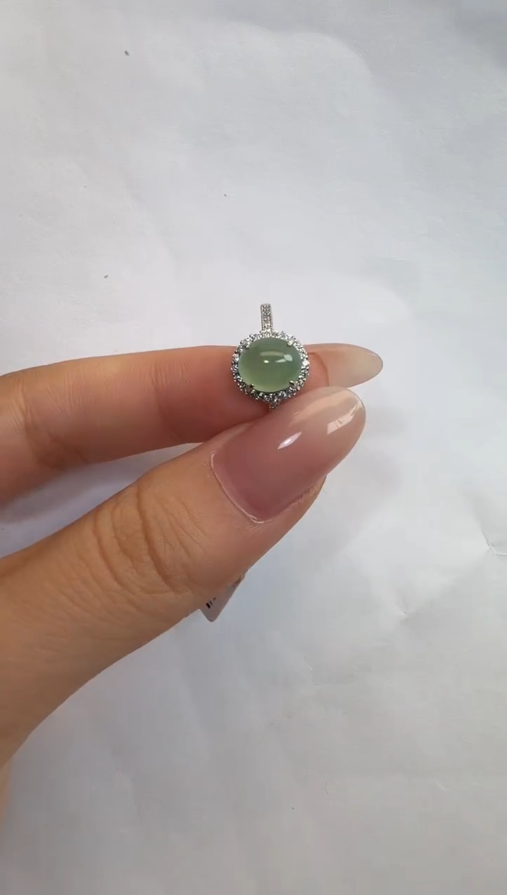 银S925镶嵌戒指翡翠925银镶A货翡翠戒指70
