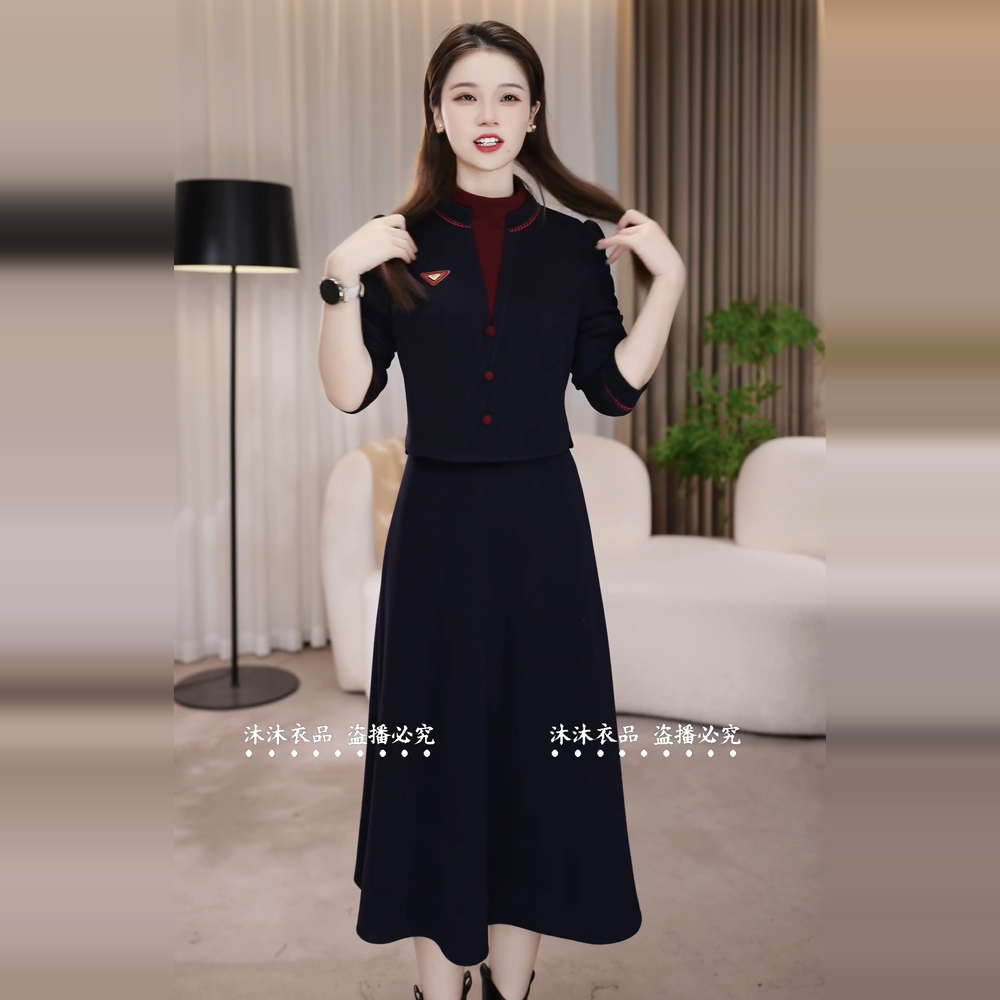 假两件气质修身收腰连衣裙显瘦新款2025新品时尚气质大方精致