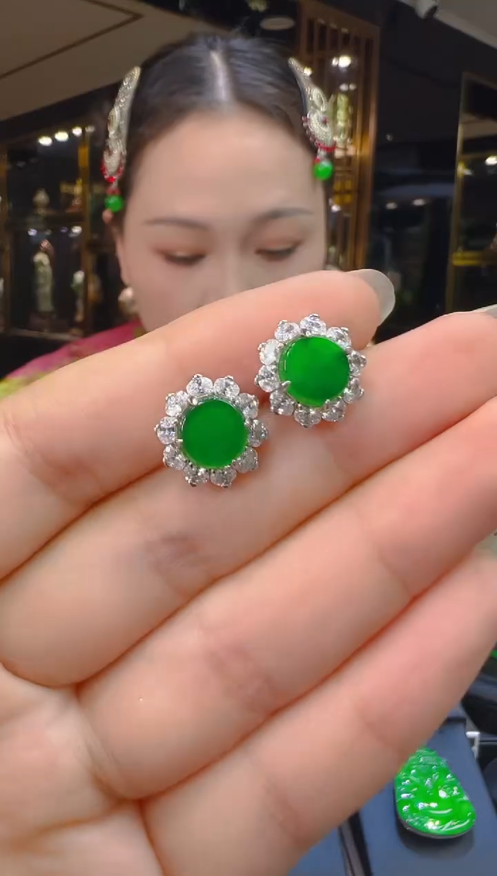翡翠银S925镶嵌耳饰030（多样性发其一）