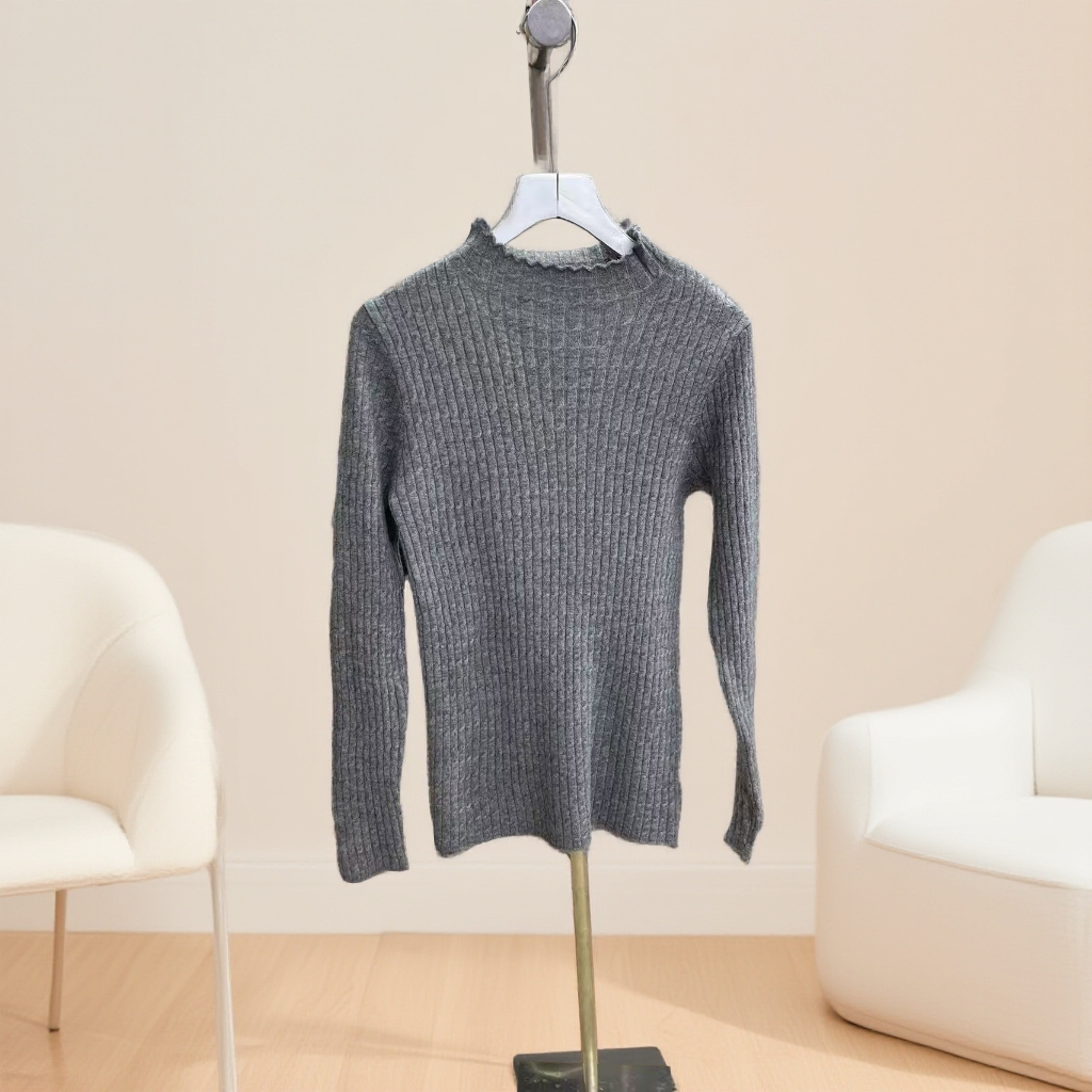 2357半高领打底衫秋冬木耳边上衣内搭短款针织衫