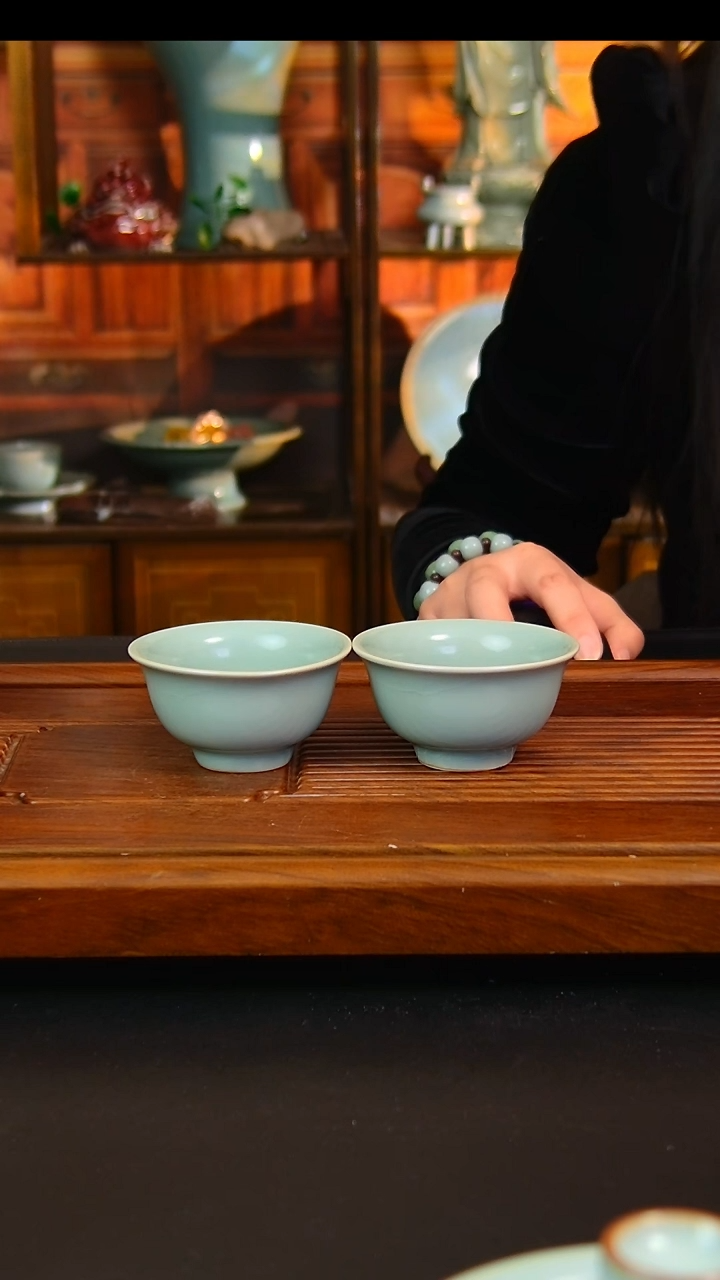 瓷片原矿汝瓷福利单杯一对，全品