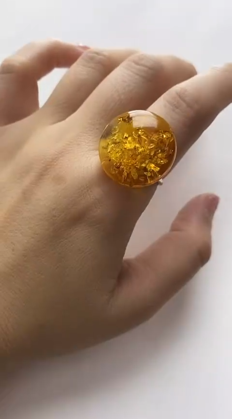 【闪购商品】琥珀裸石银S925镶嵌花珀戒指