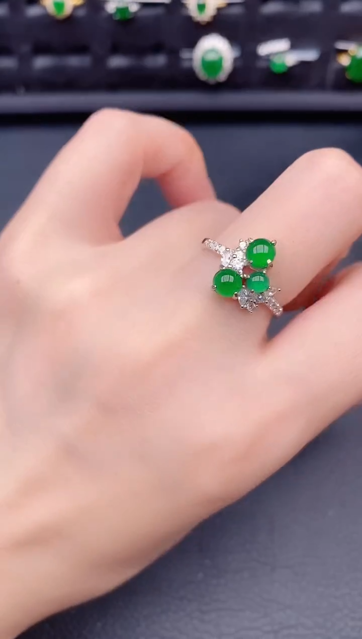 银S925镶嵌戒指翡翠天然a货翡翠234