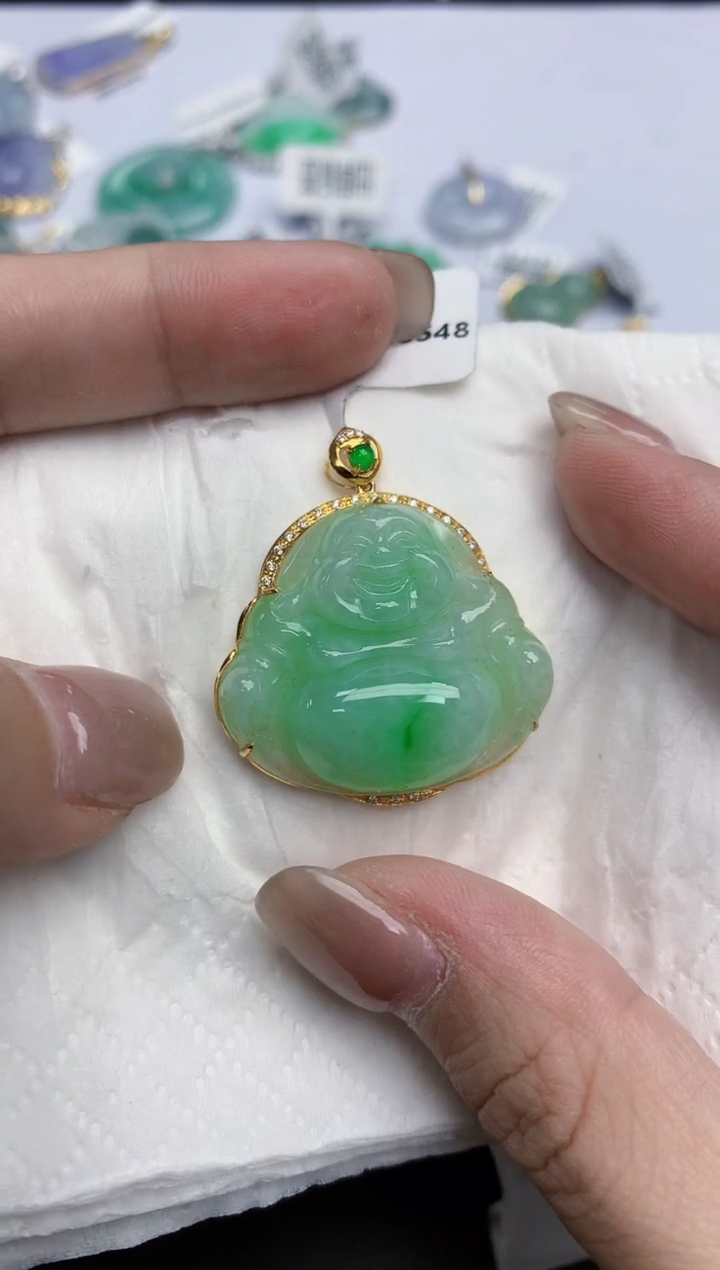 【闪购商品】翡翠颈饰18K金镶嵌天然缅甸翡翠A货