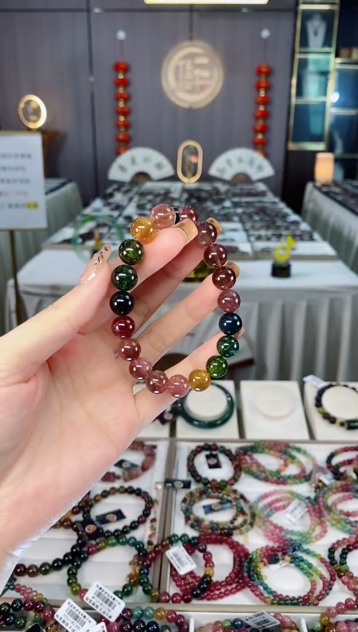 未镶嵌老矿碧玺帝王彩虹透体单圈手串10mm+碧玺dan多样性发货一条