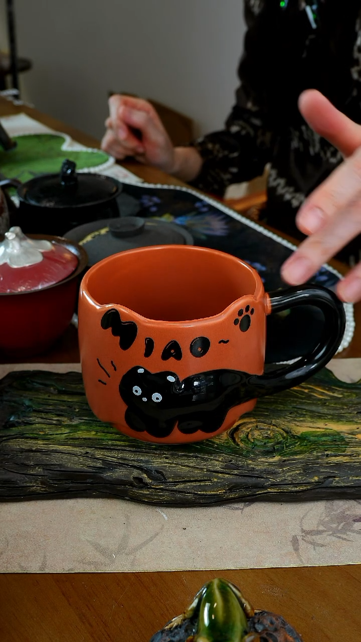 茶瓷物语福利橙色猫咪杯子