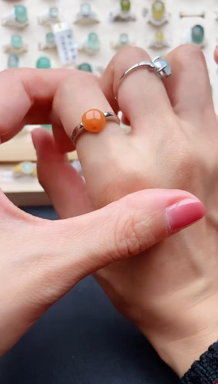 【闪购商品】翡翠戒指银S925镶嵌缅甸天然翡翠222   7-10