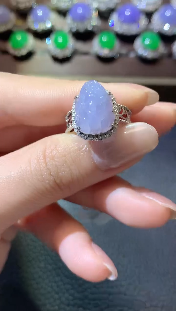 【闪购商品】翡翠戒指18K金镶嵌A23紫货有一定色差