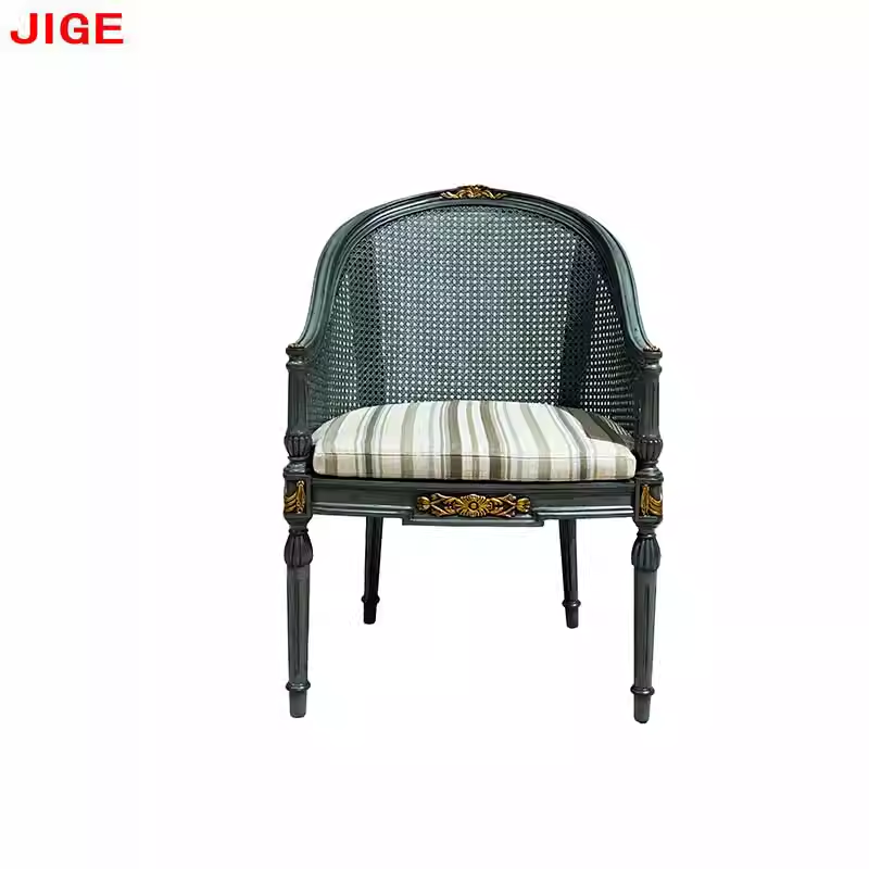 JIGE天然藤编法式原木休闲椅圈椅沙发咖啡椅茶椅