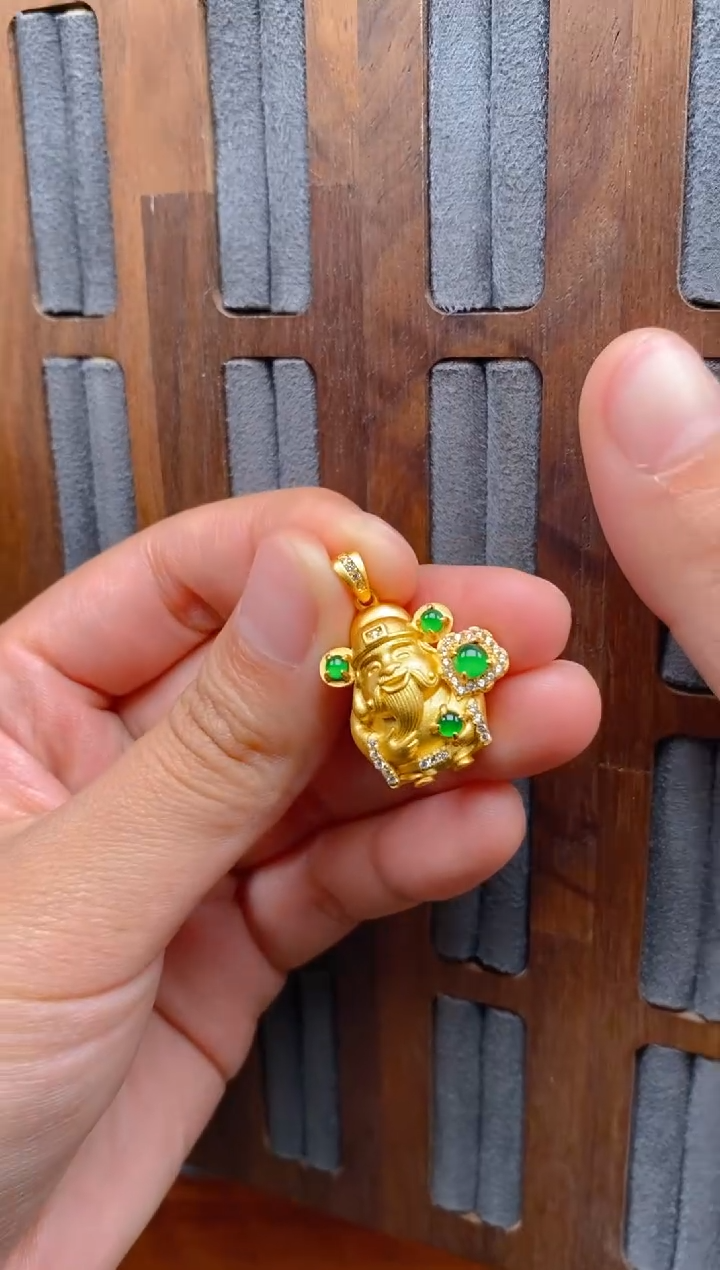 【闪购商品】翡翠银S925镶嵌吊坠(不含链)财神吊坠