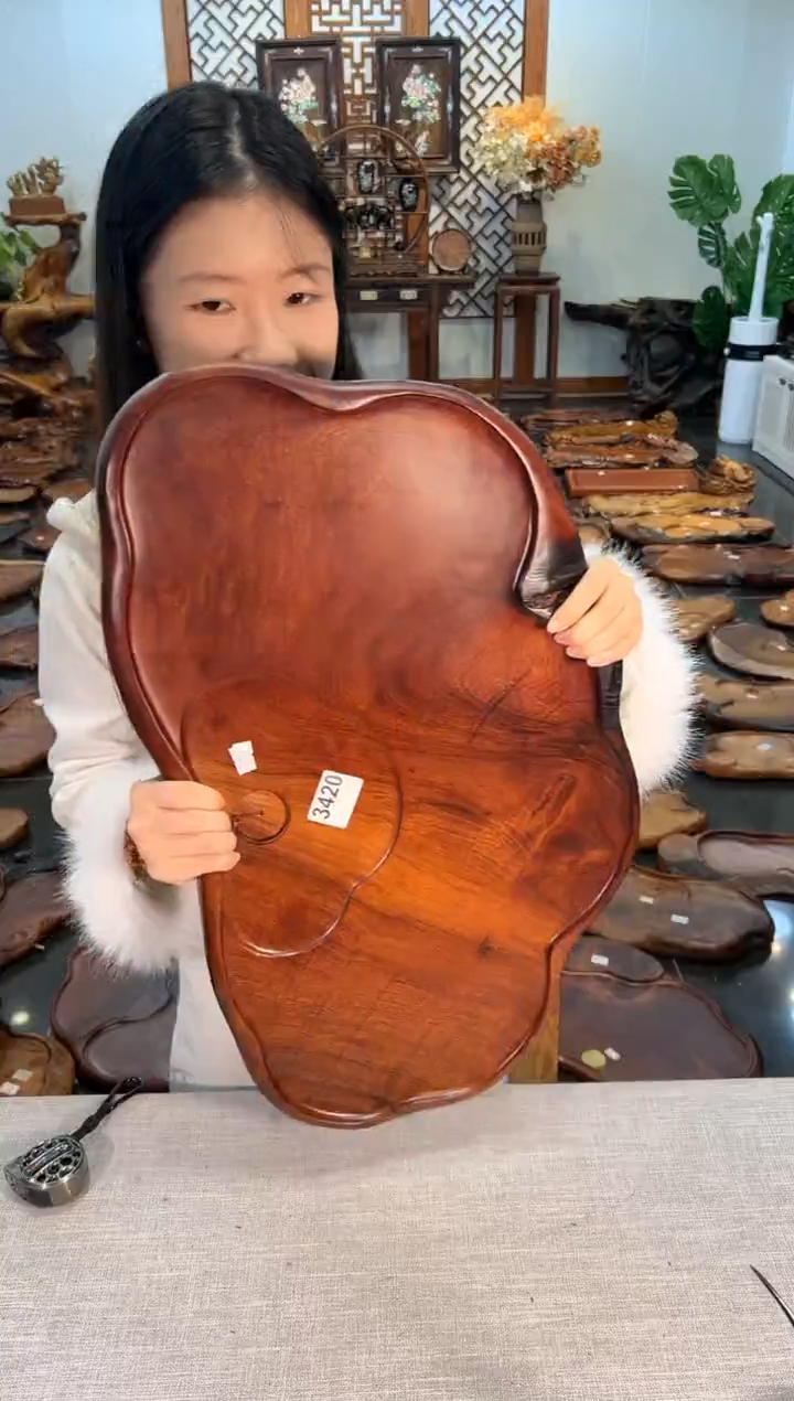 【闪购商品】大果紫檀（缅甸花梨）茶盘3420