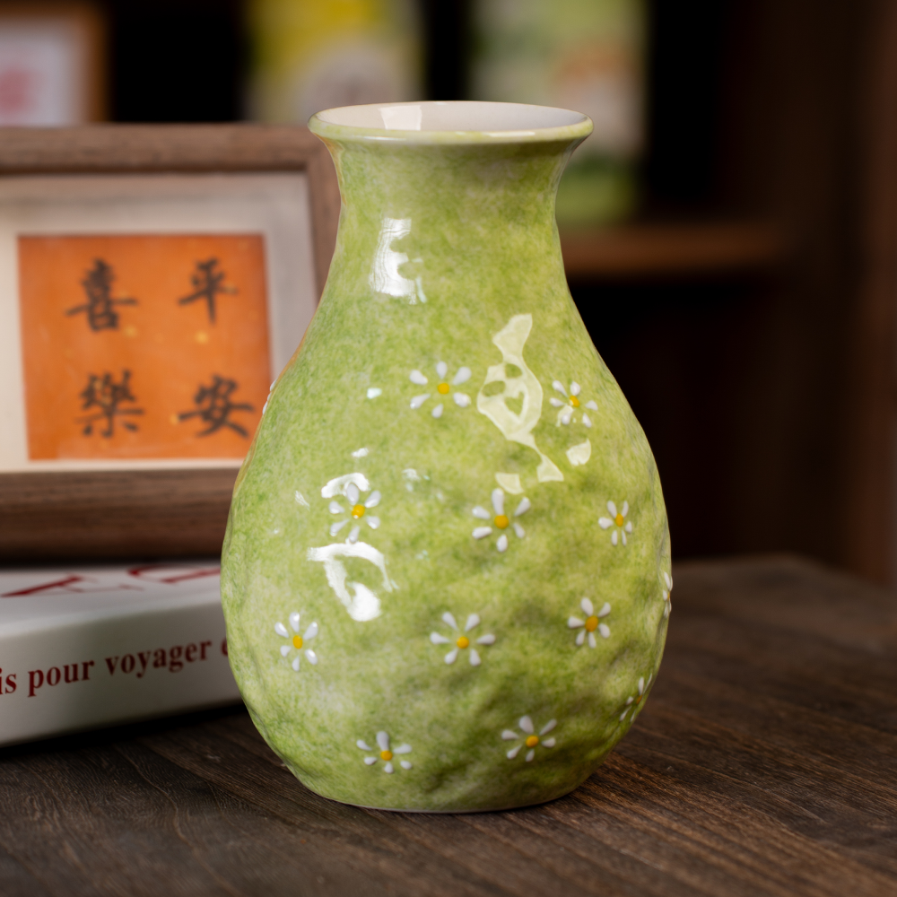 『089』花瓶绿色立体小白花玉壶春ff（口7，高17cm）