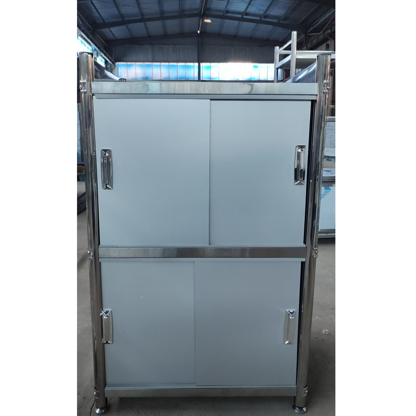 18号瑕疵不锈钢推拉门全封柜60×40×95三层厨房置物架 