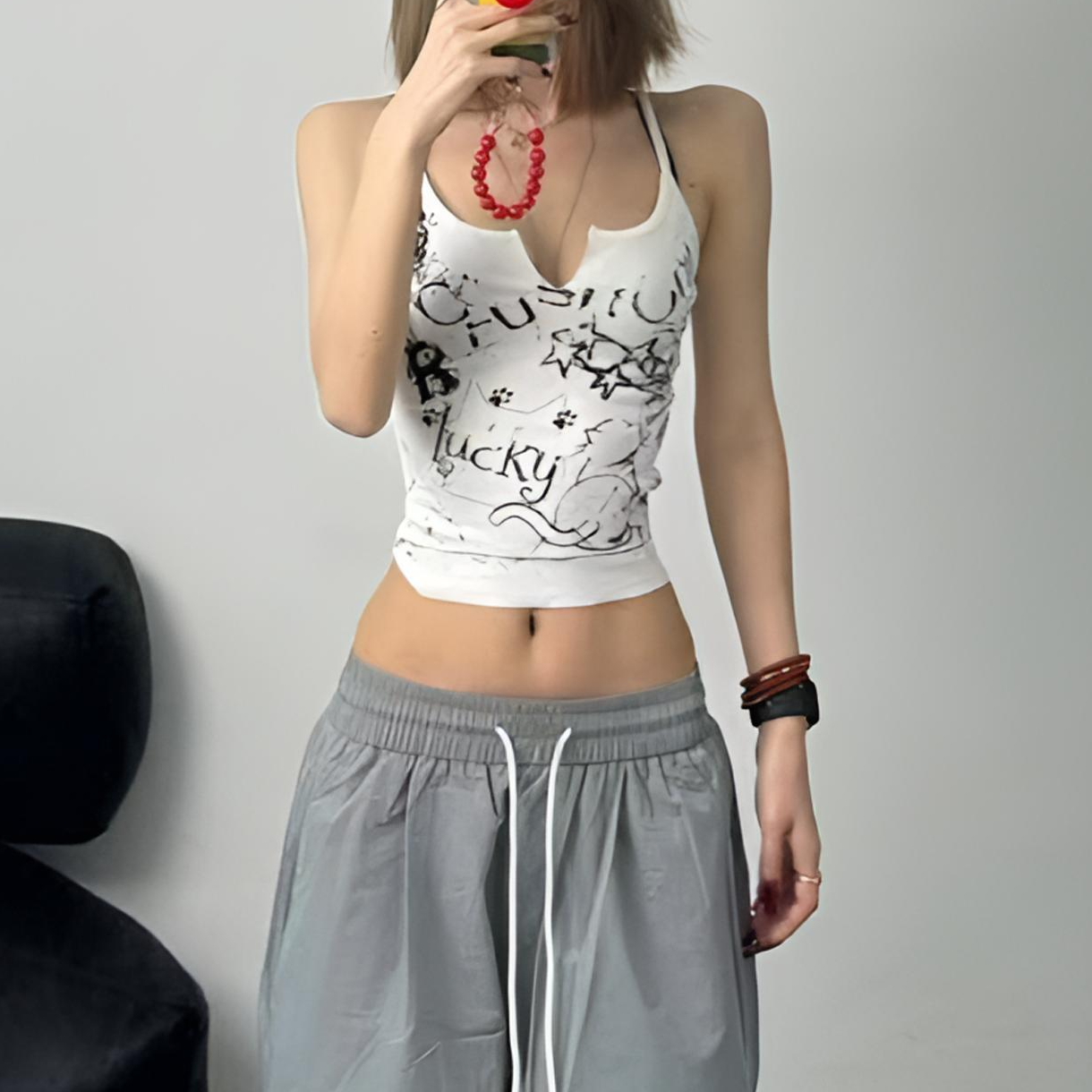 涂鸦印花设计感小众吊带背心女夏季内搭短款修身性感辣妹百搭上衣