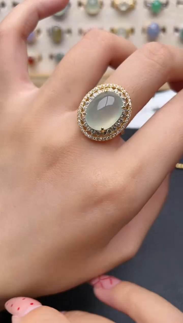 【闪购商品】翡翠戒指银S925镶嵌一物一证一礼盒