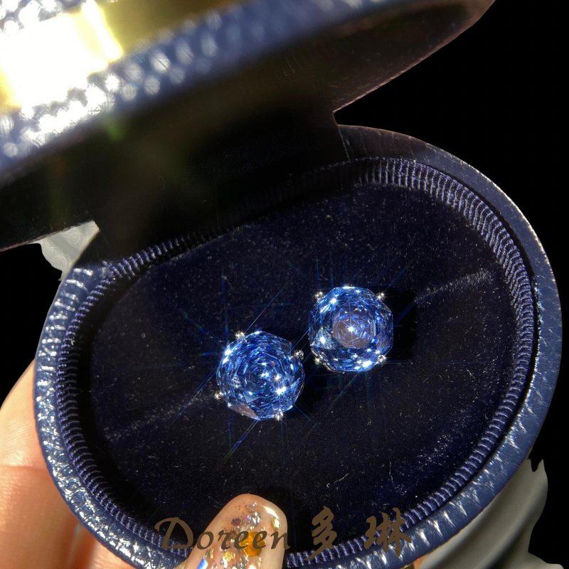 铜合金耳饰 蓝色玫瑰切耳钉NW8748